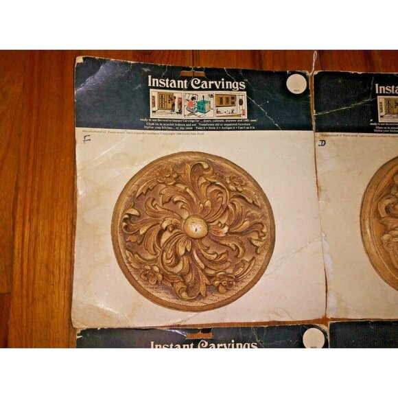 Antique Onlay Applique Furniture decor RUSTIC PAECO Wood Carved Rosette set of 4 - Picture 4 of 9